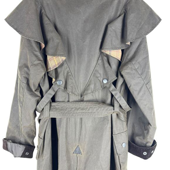 NEW Chloe X Barbour Dany Waxed Long Trench Coat Ruffles Brown Size 12 - Picture 12 of 15